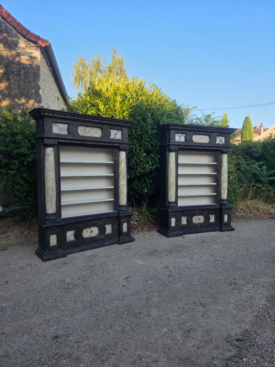 Impressive Pair Of 20th-century Italian Wooden Bookcases.-photo-2