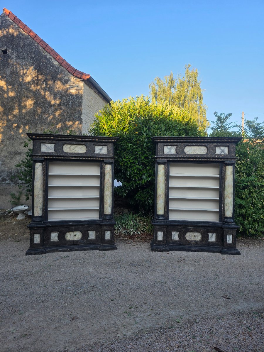 Impressive Pair Of 20th-century Italian Wooden Bookcases.