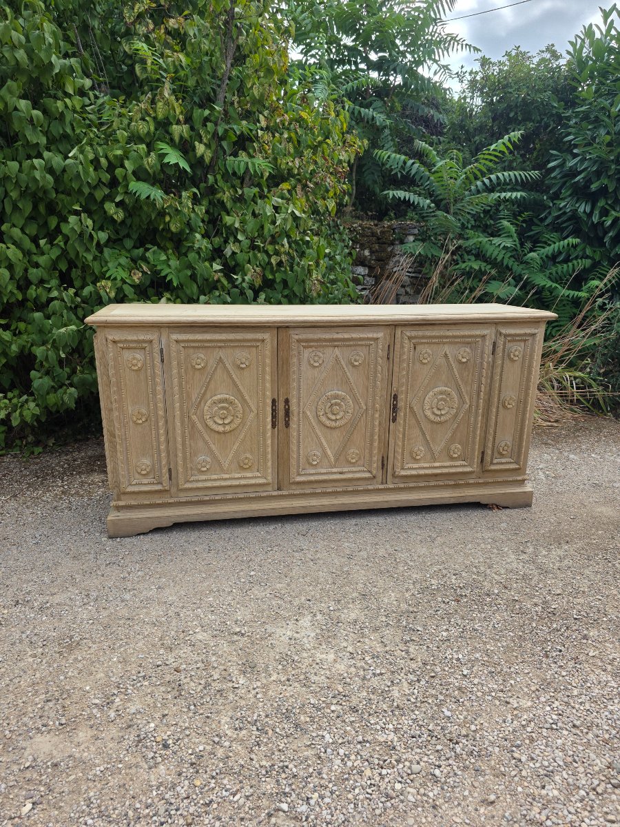 20th-century Sideboard In Bleached Oak, 3 Doors & 3 Drawers 