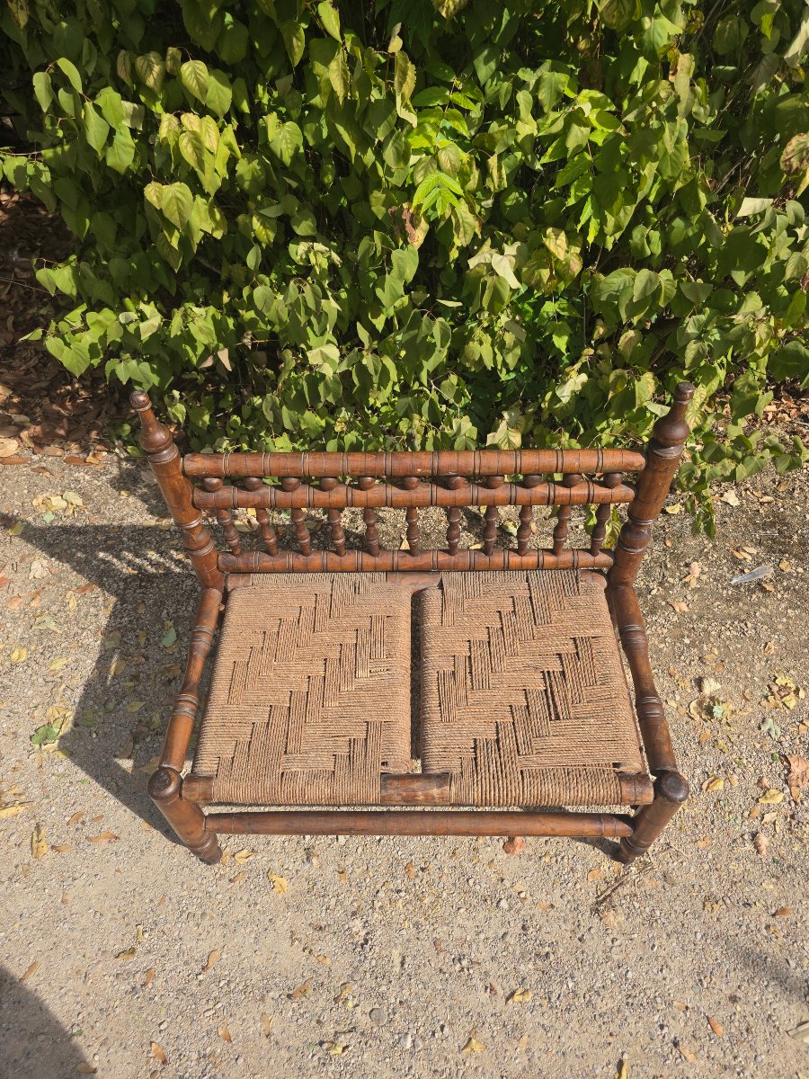 Wooden Bench With Braided Rope, Mid-20th Century -photo-4