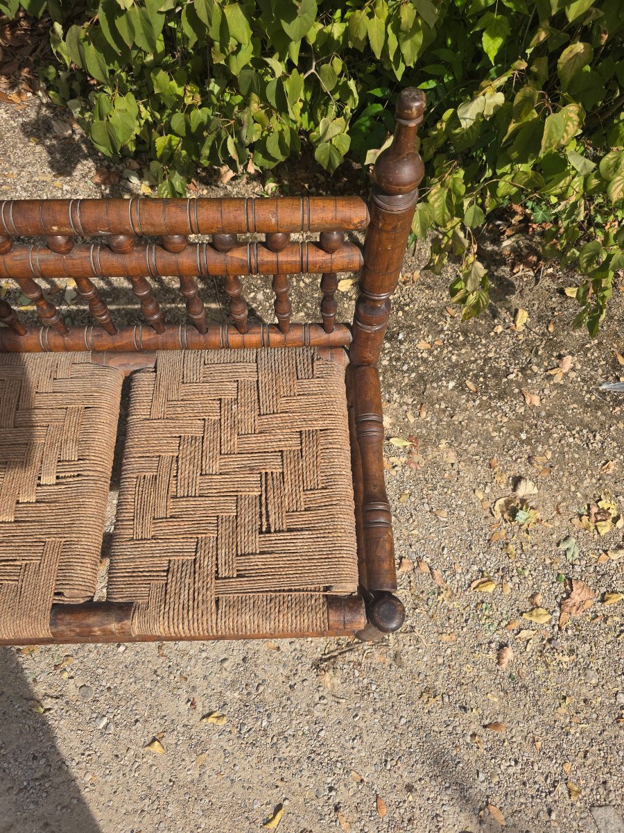 Wooden Bench With Braided Rope, Mid-20th Century -photo-2