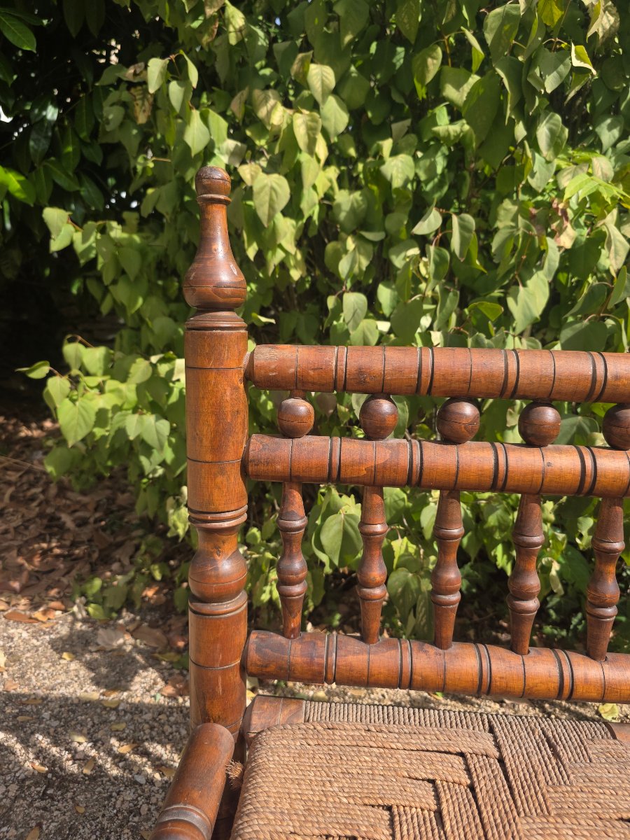 Wooden Bench With Braided Rope, Mid-20th Century -photo-3
