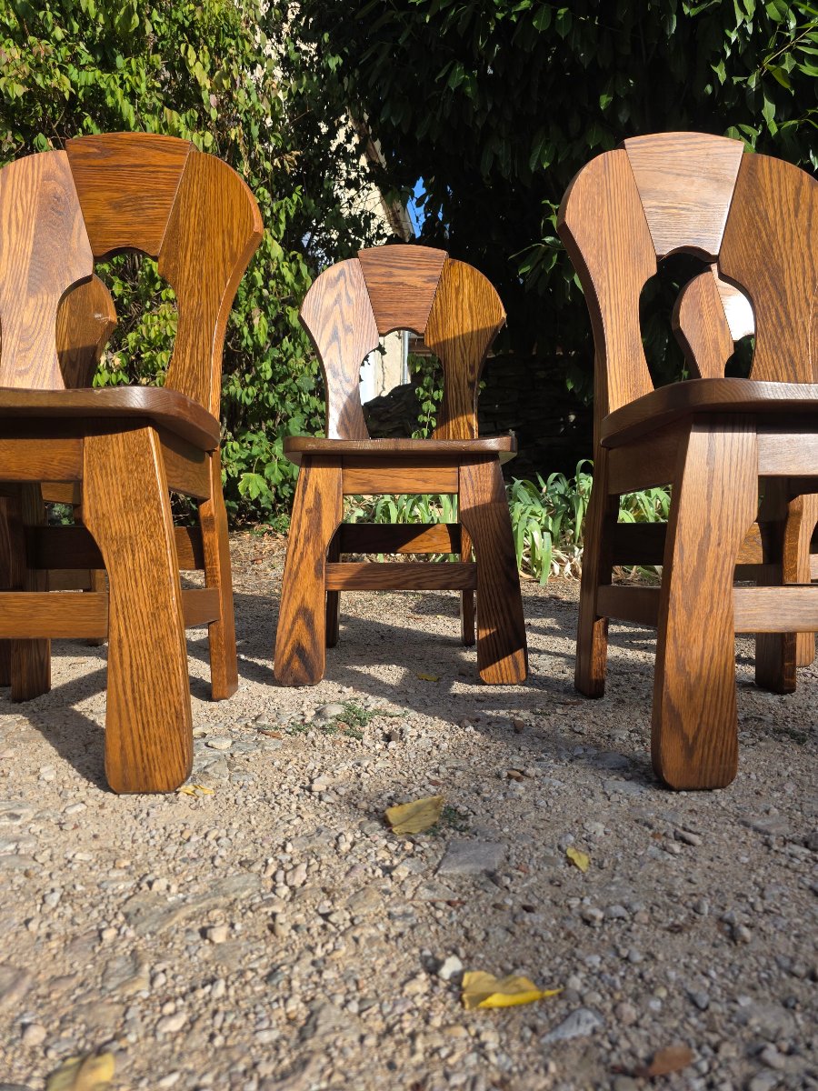 Serie de 6 chaise en chêne de style brutaliste-photo-2