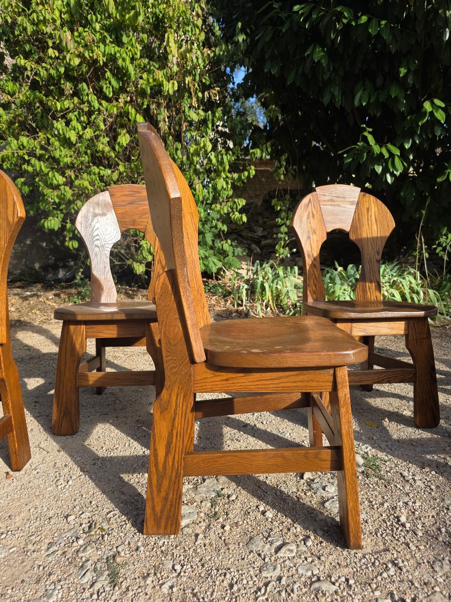 Serie de 6 chaise en chêne de style brutaliste-photo-4