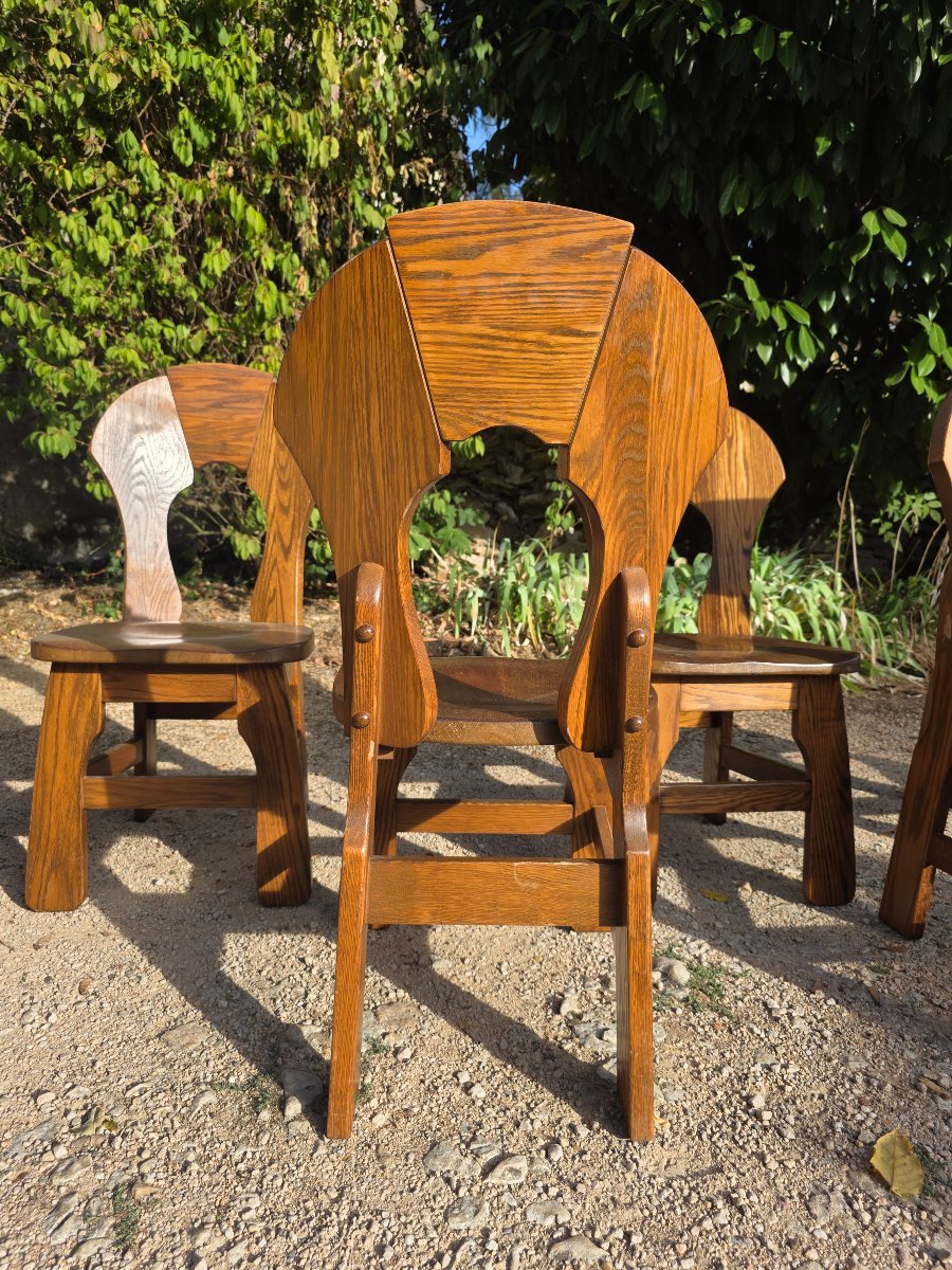 Serie de 6 chaise en chêne de style brutaliste-photo-1