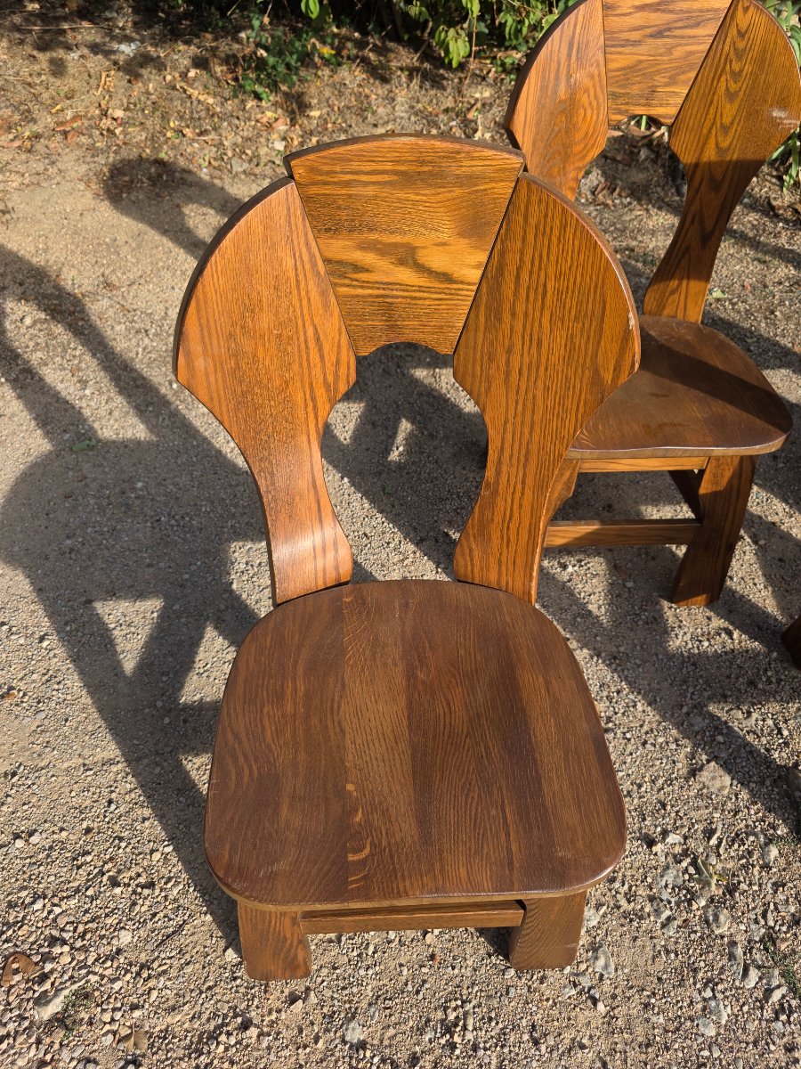 Serie de 6 chaise en chêne de style brutaliste-photo-2