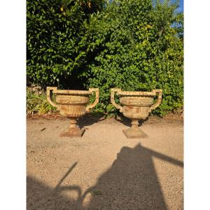 Pair Of Large Cast-iron Vases