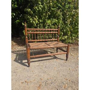 Wooden Bench With Braided Rope, Mid-20th Century
