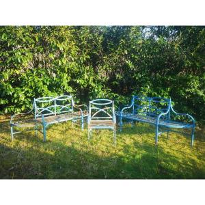 Art Nouveau Cast Iron Benches And Armchair 