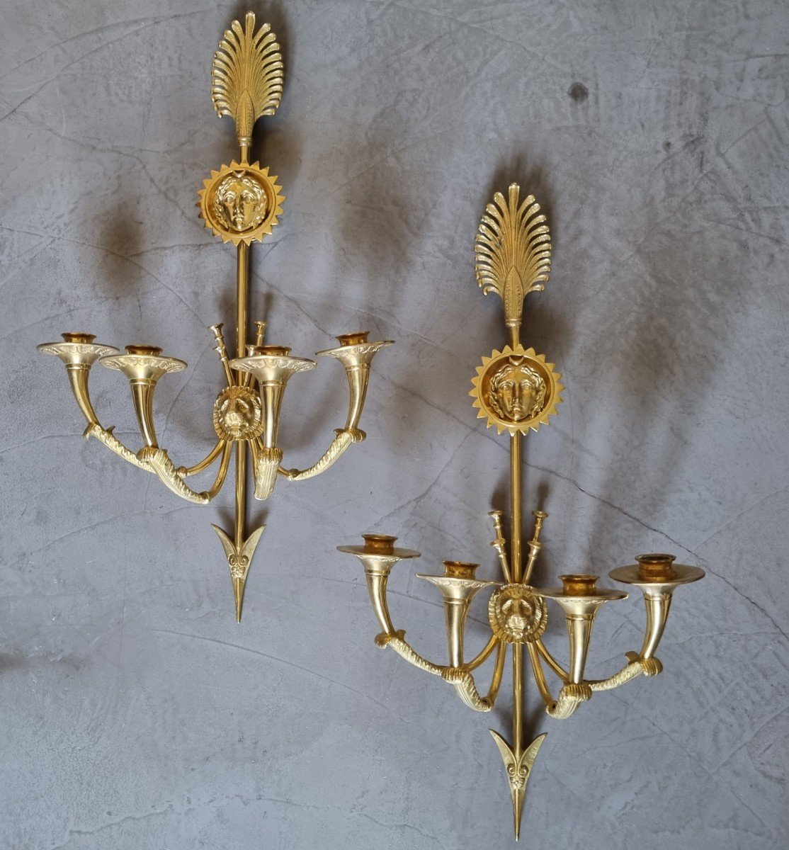 C. Galle, Large Pair Of Sconces At La Flèche De Diane. Nineteenth Century.-photo-2