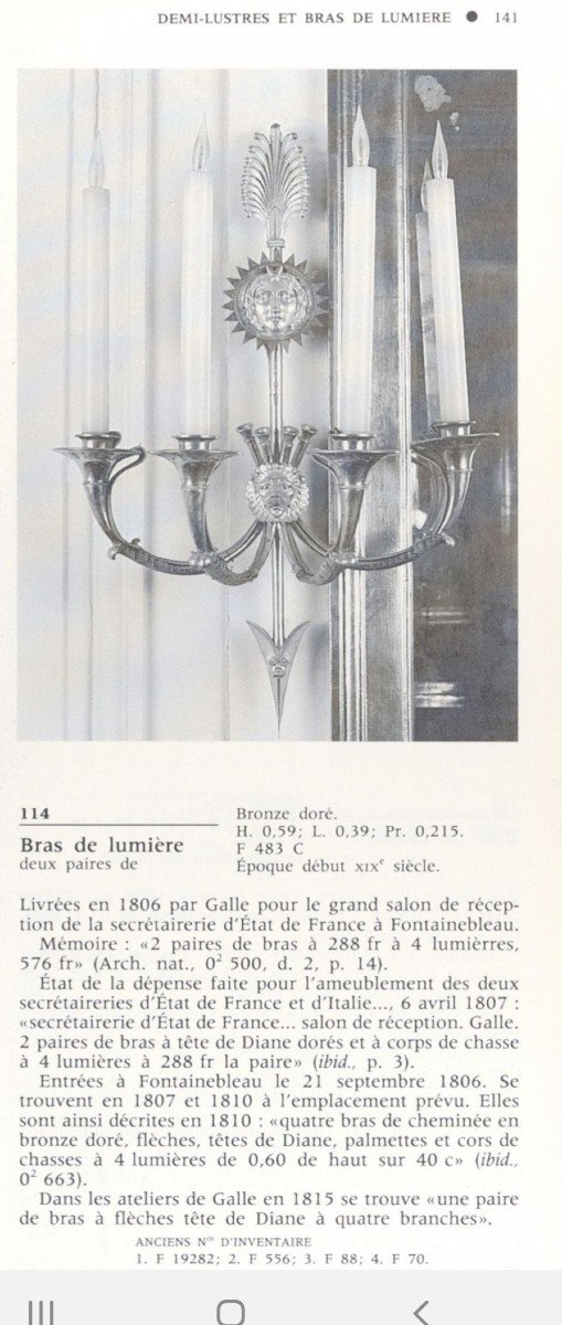 C. Galle, Large Pair Of Sconces At La Flèche De Diane. Nineteenth Century.-photo-7