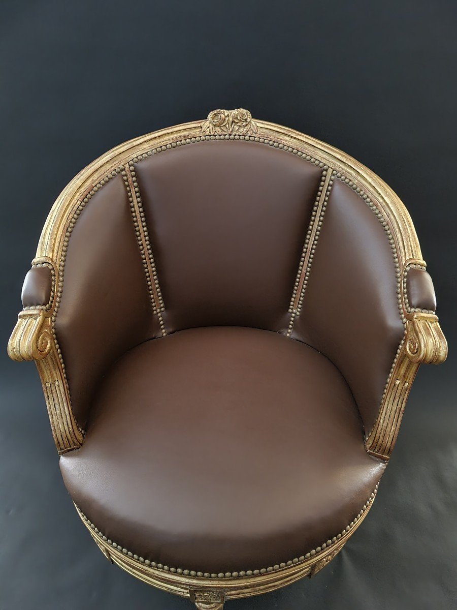 Sulpice Brizard, Exceptionnel Fauteuil Tournant Estampillé, d'époque Louis XVI. -photo-5