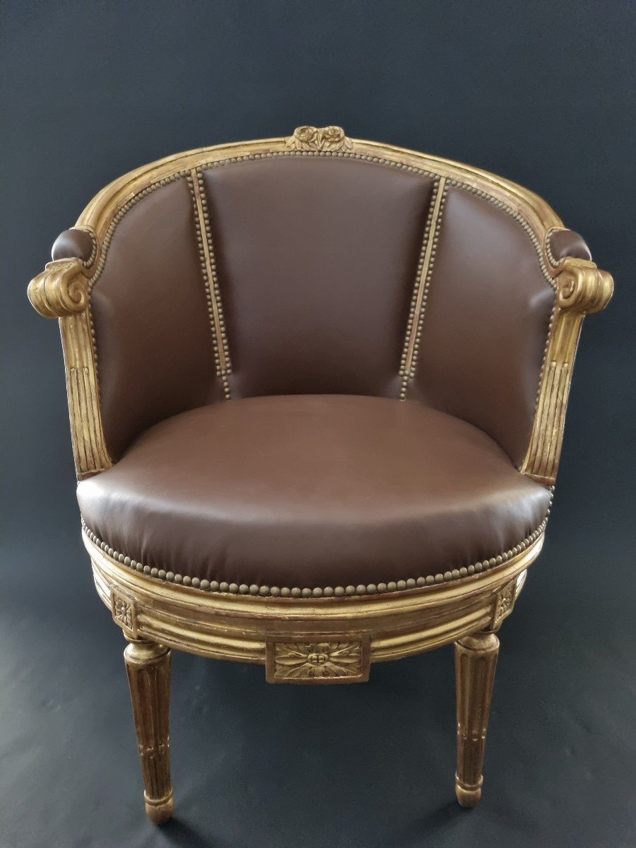 Sulpice Brizard, Exceptionnel Fauteuil Tournant Estampillé, d'époque Louis XVI. -photo-7