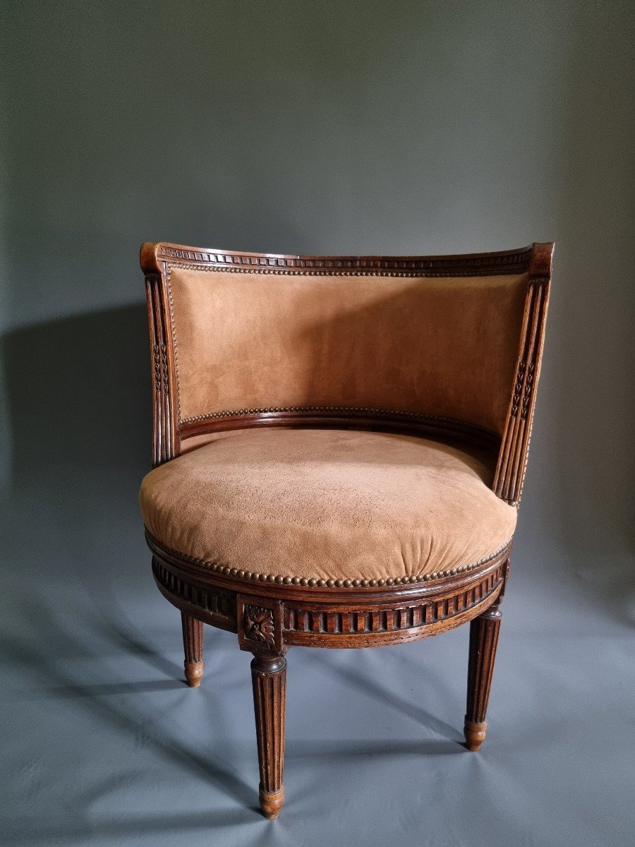 Canabas, Large Armchair In Revolving Hemicycle, Louis XVI Period. -photo-2