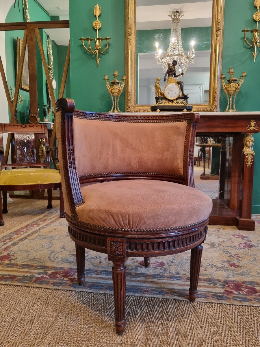 Canabas, Large Armchair In Revolving Hemicycle, Louis XVI Period. -photo-8