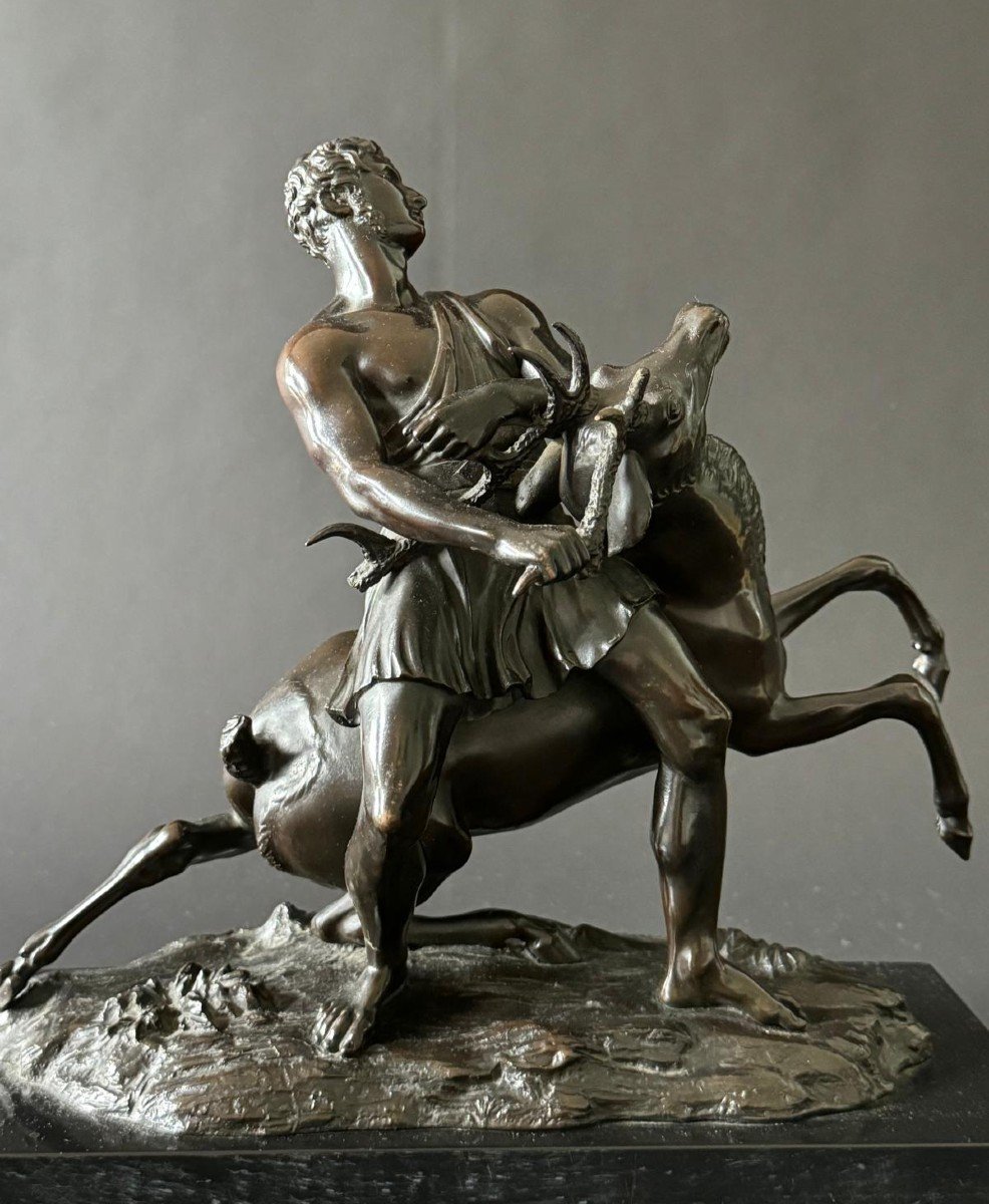 Hercules And The Ceryneian Hind, Rare 19th Century Bronze. -photo-2