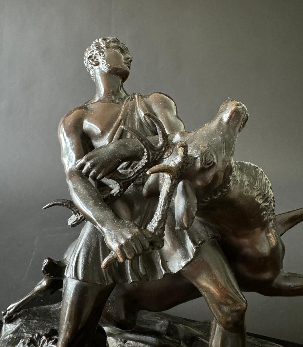 Hercules And The Ceryneian Hind, Rare 19th Century Bronze. -photo-3