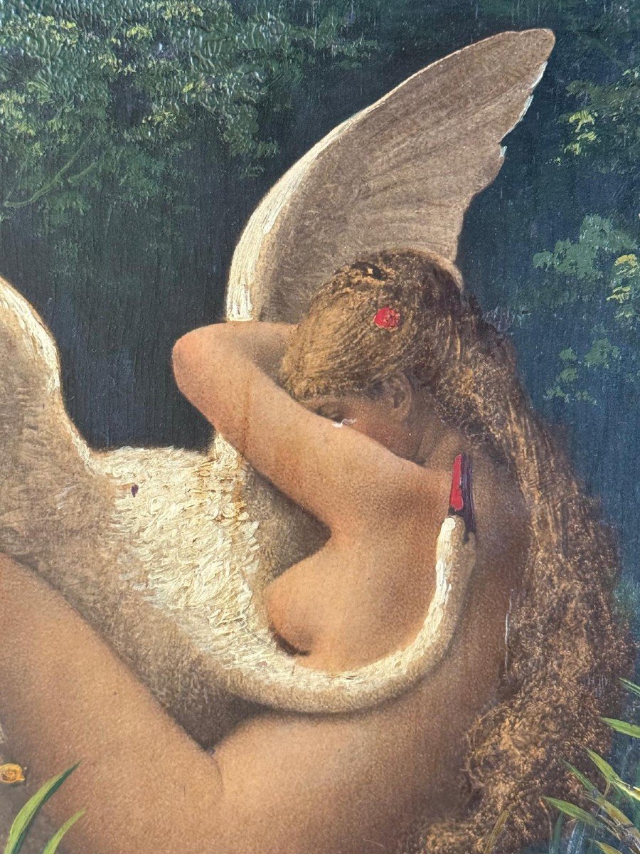 Charles Sellier, Léda et le Cygne, Huile Sur Bois, Milieu XIXème. -photo-3
