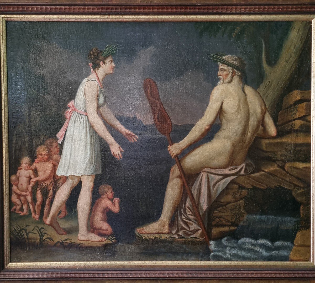 Oceanos And Thetys, Large Oil On Canvas, Late 18th Century.-photo-2