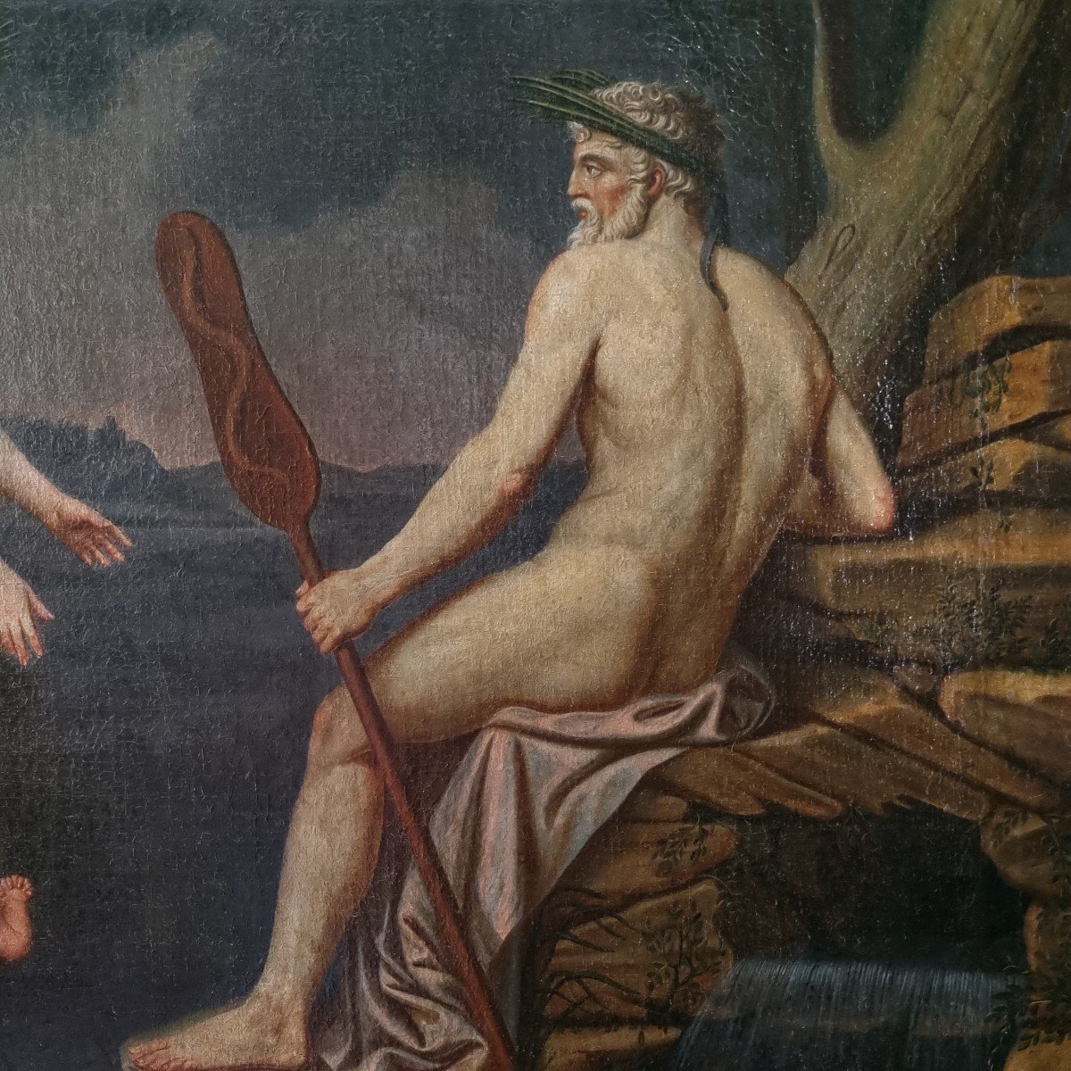 Oceanos And Thetys, Large Oil On Canvas, Late 18th Century.-photo-4