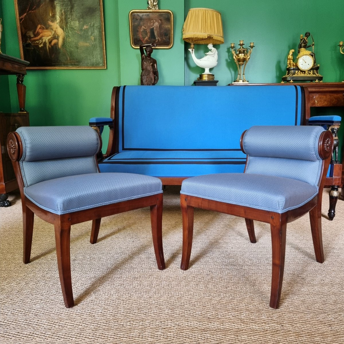 JBB DEMAY, Rare paire de Tabourets à Secrets, estampillés, Époque Directoire-Consulat. -photo-2