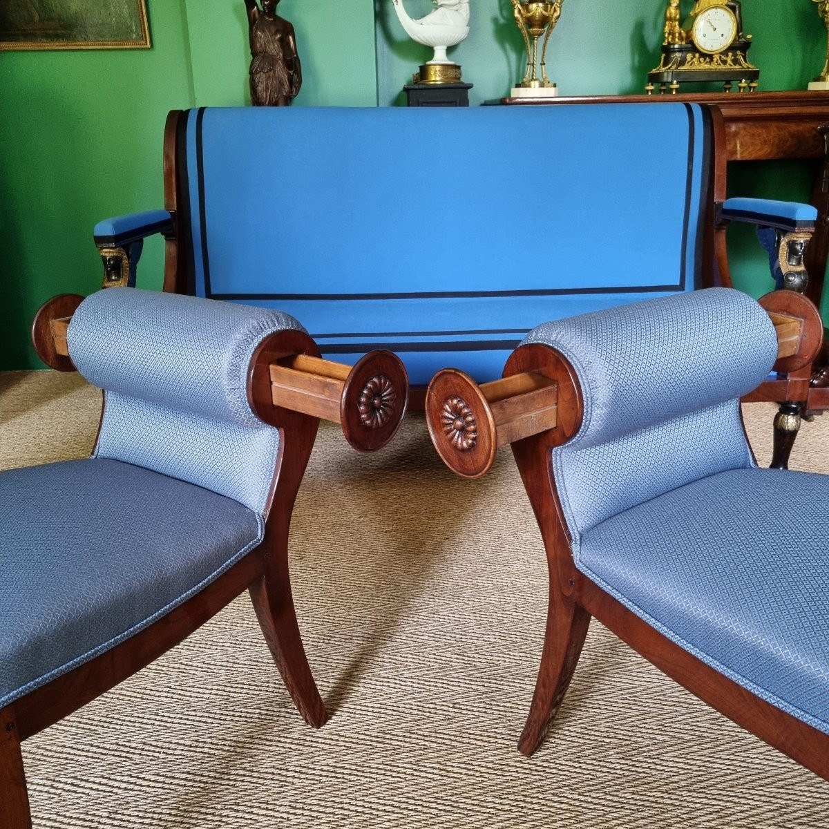 JBB DEMAY, Rare paire de Tabourets à Secrets, estampillés, Époque Directoire-Consulat. -photo-2