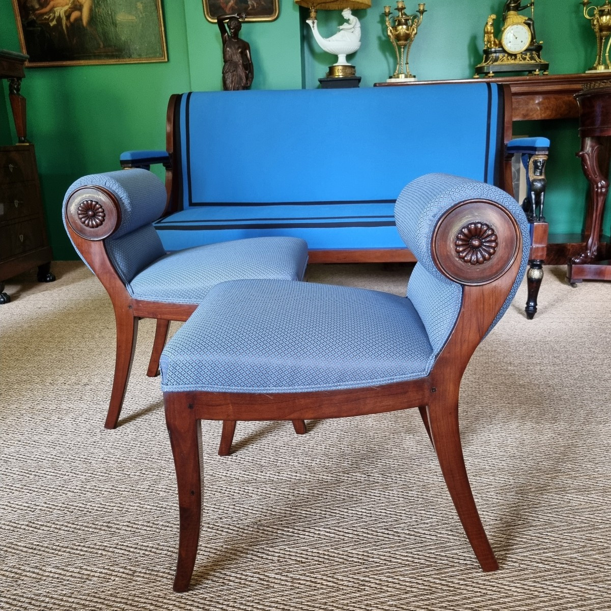 JBB DEMAY, Rare paire de Tabourets à Secrets, estampillés, Époque Directoire-Consulat. -photo-4
