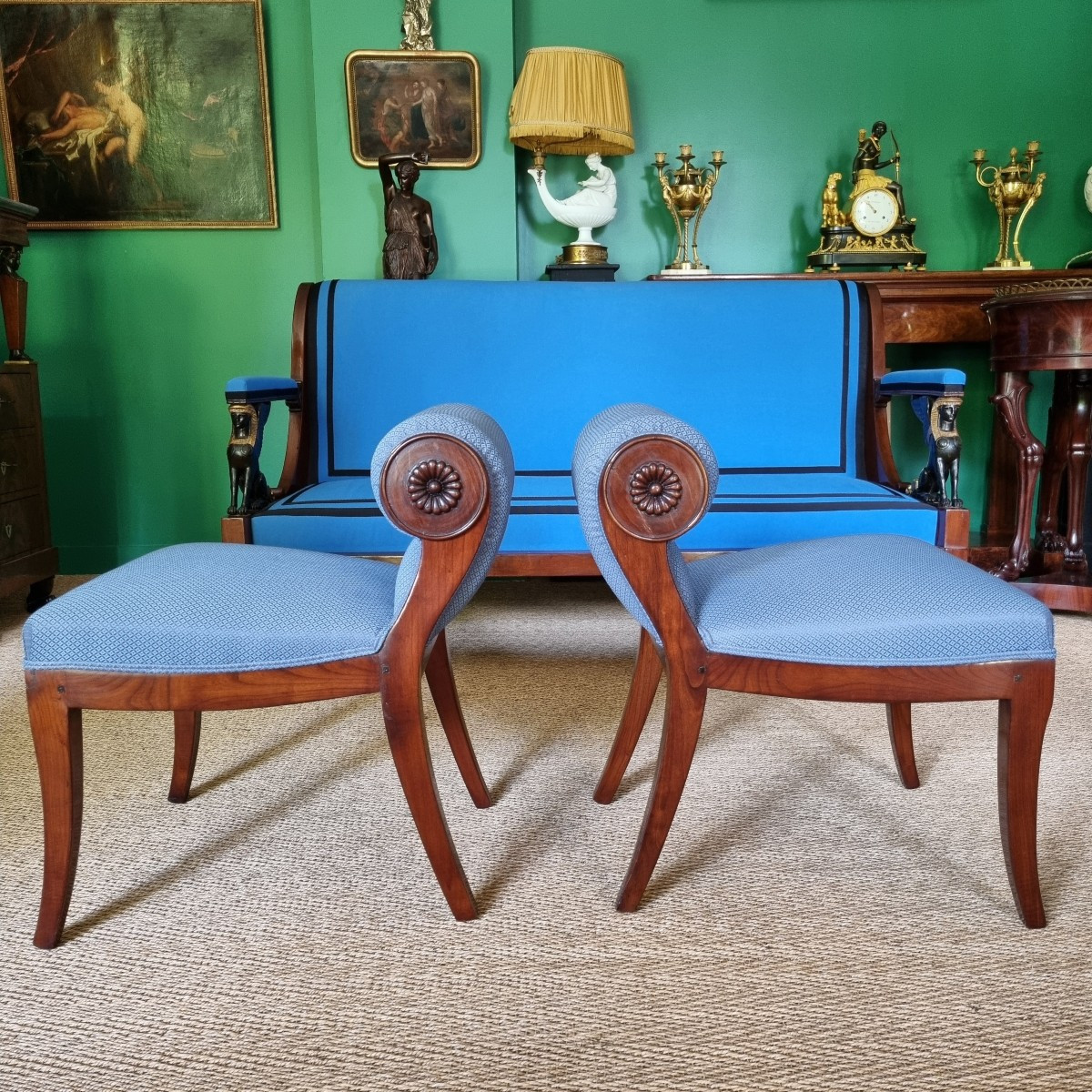 JBB DEMAY, Rare paire de Tabourets à Secrets, estampillés, Époque Directoire-Consulat. -photo-8