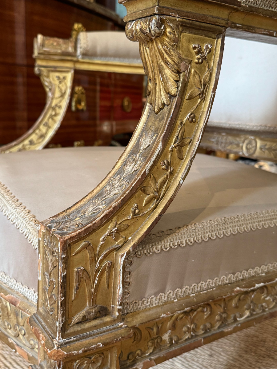 Rare Gilded Wooden Ceremonial Armchair From The Directoire-consulate Period.-photo-2