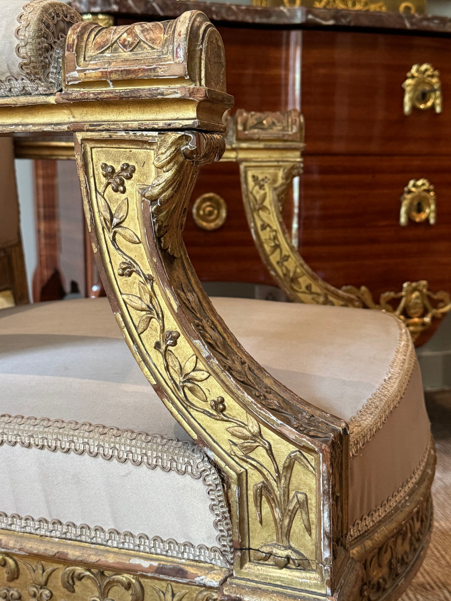 Rare Gilded Wooden Ceremonial Armchair From The Directoire-consulate Period.-photo-3