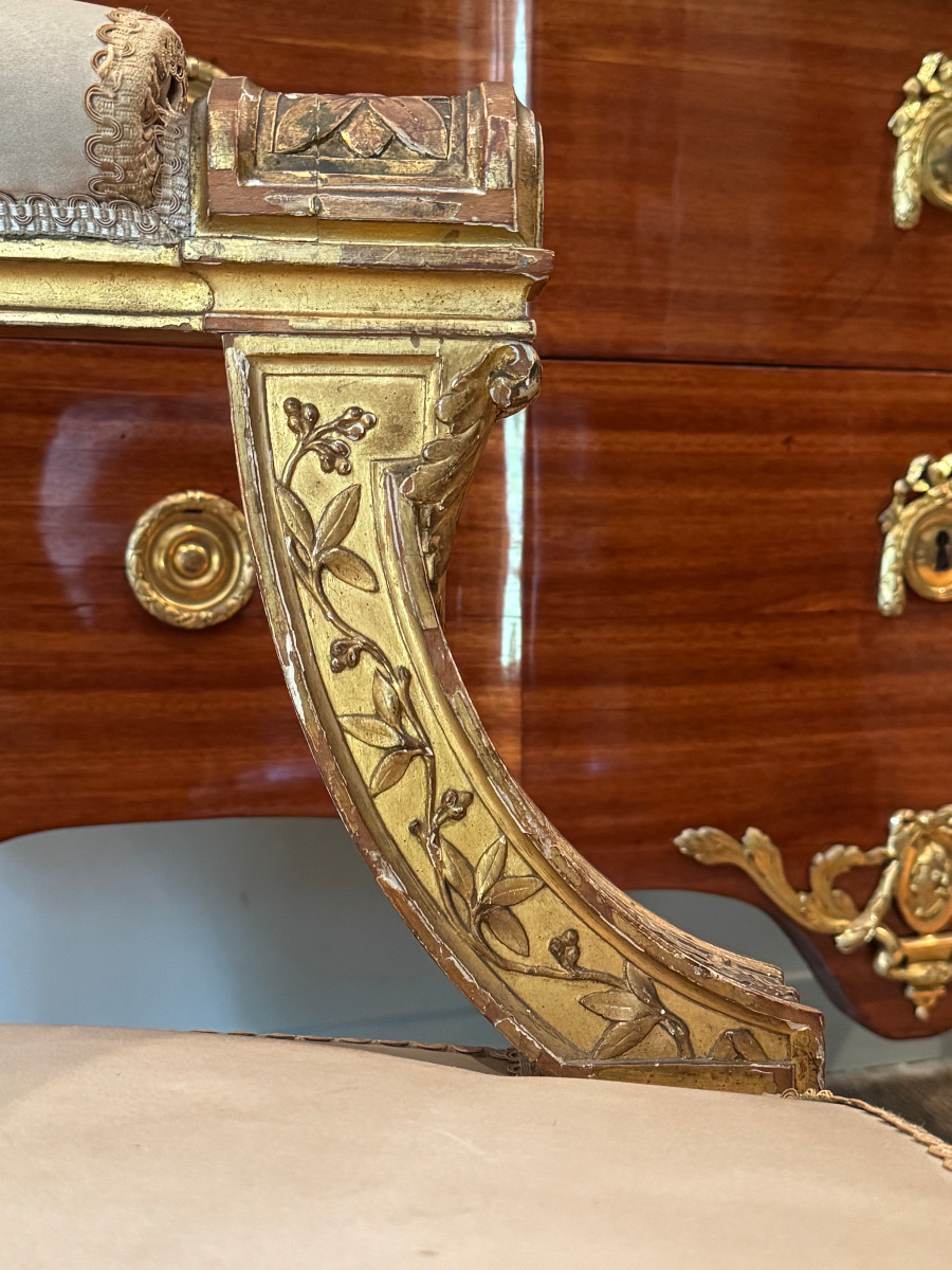 Rare Gilded Wooden Ceremonial Armchair From The Directoire-consulate Period.-photo-4