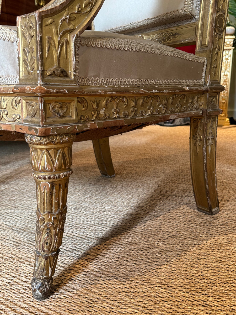 Rare Gilded Wooden Ceremonial Armchair From The Directoire-consulate Period.-photo-6