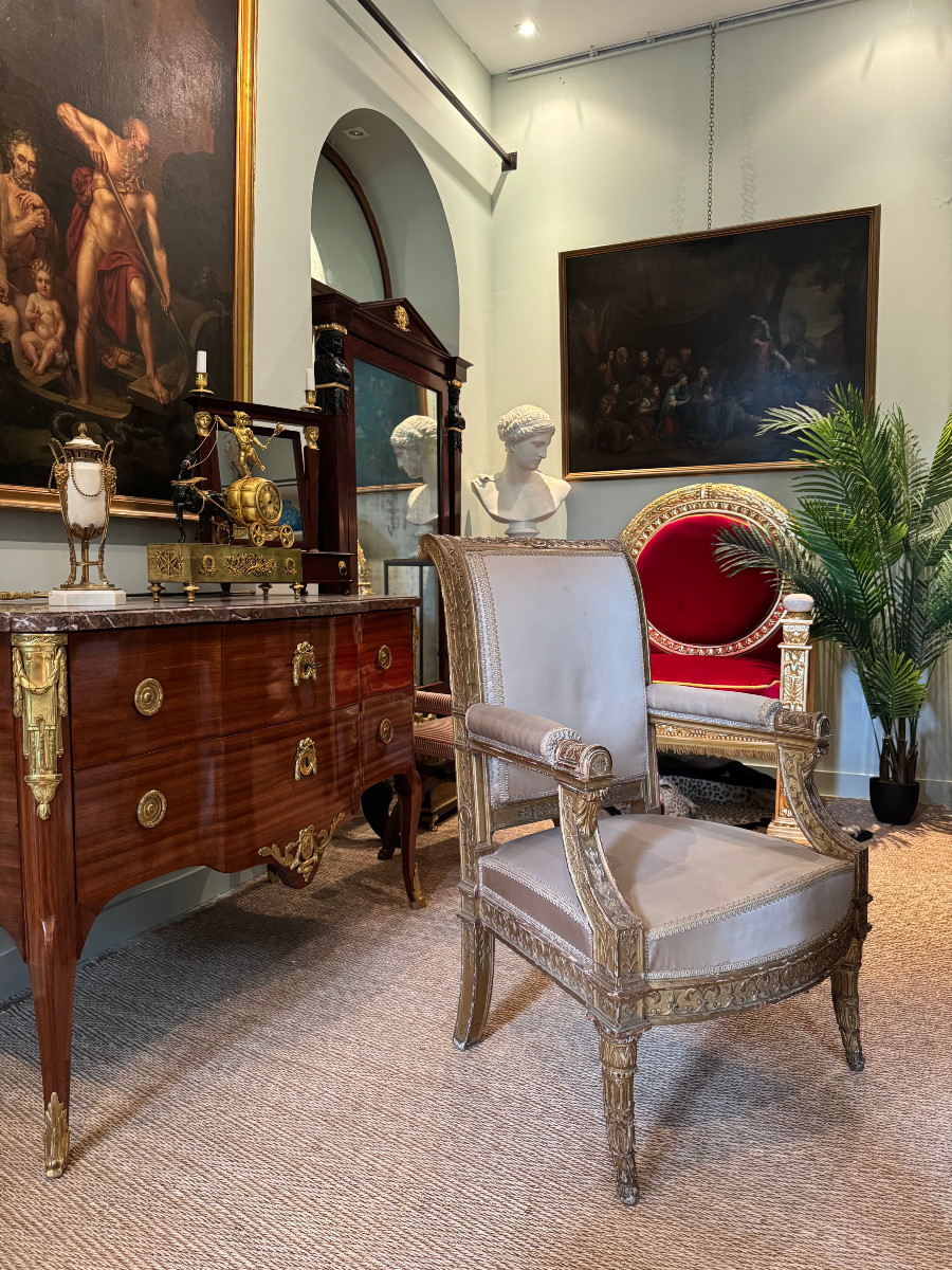 Rare Gilded Wooden Ceremonial Armchair From The Directoire-consulate Period.-photo-7