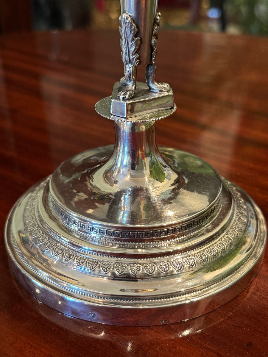 Paire de flambeaux Empire en argent massif,  Domenico Masotti (Rome, 1815-1858)-photo-2