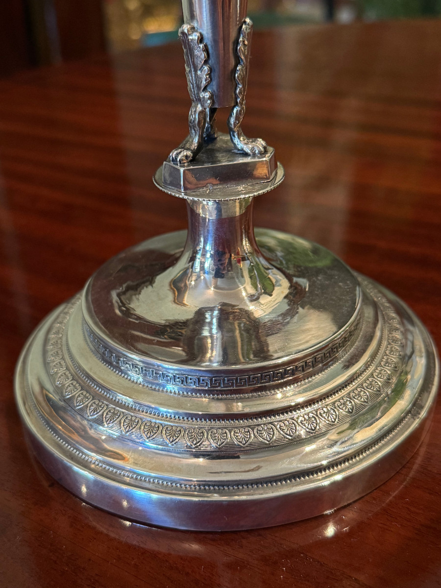 Paire de flambeaux Empire en argent massif,  Domenico Masotti (Rome, 1815-1858)-photo-3