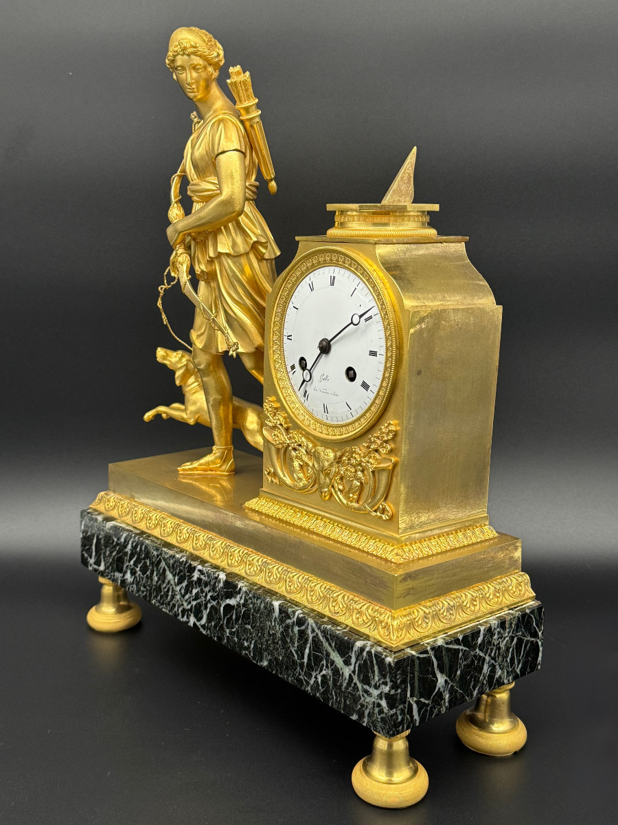 Empire Period Clock Signed Galle, Diane Chasseresse-photo-3