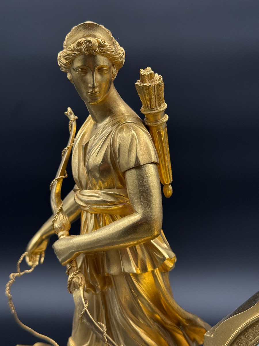 Empire Period Clock Signed Galle, Diane Chasseresse-photo-1