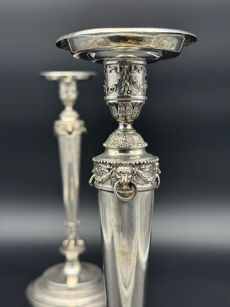 Paire de flambeaux Empire en argent massif, Domenico Masotti (Rome, 1815-1858)-photo-2
