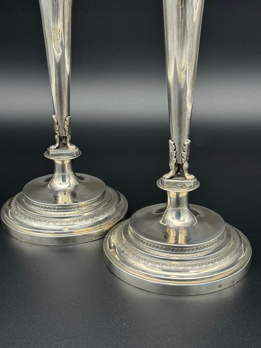 Paire de flambeaux Empire en argent massif, Domenico Masotti (Rome, 1815-1858)-photo-4