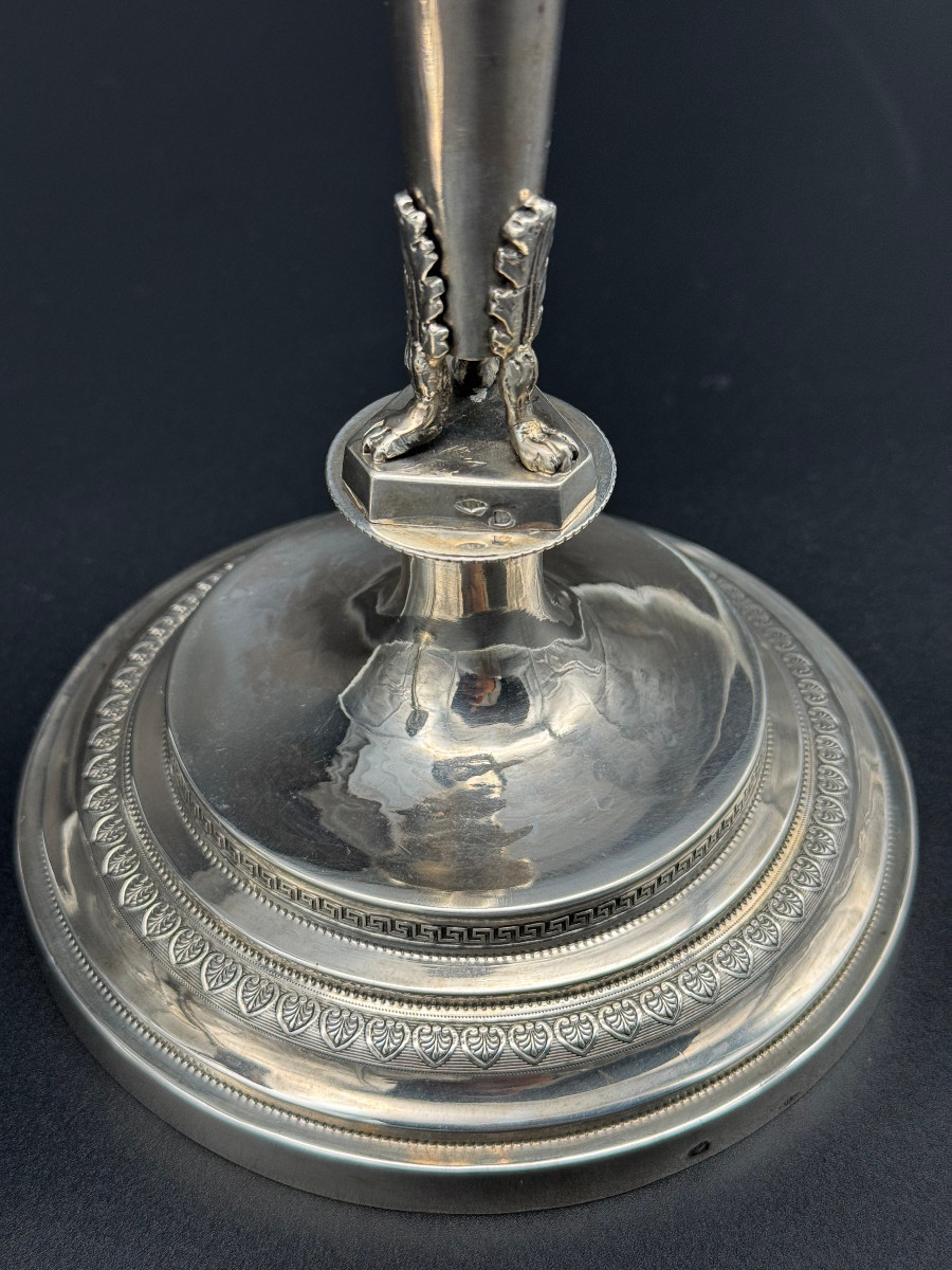 Paire de flambeaux Empire en argent massif, Domenico Masotti (Rome, 1815-1858)-photo-2