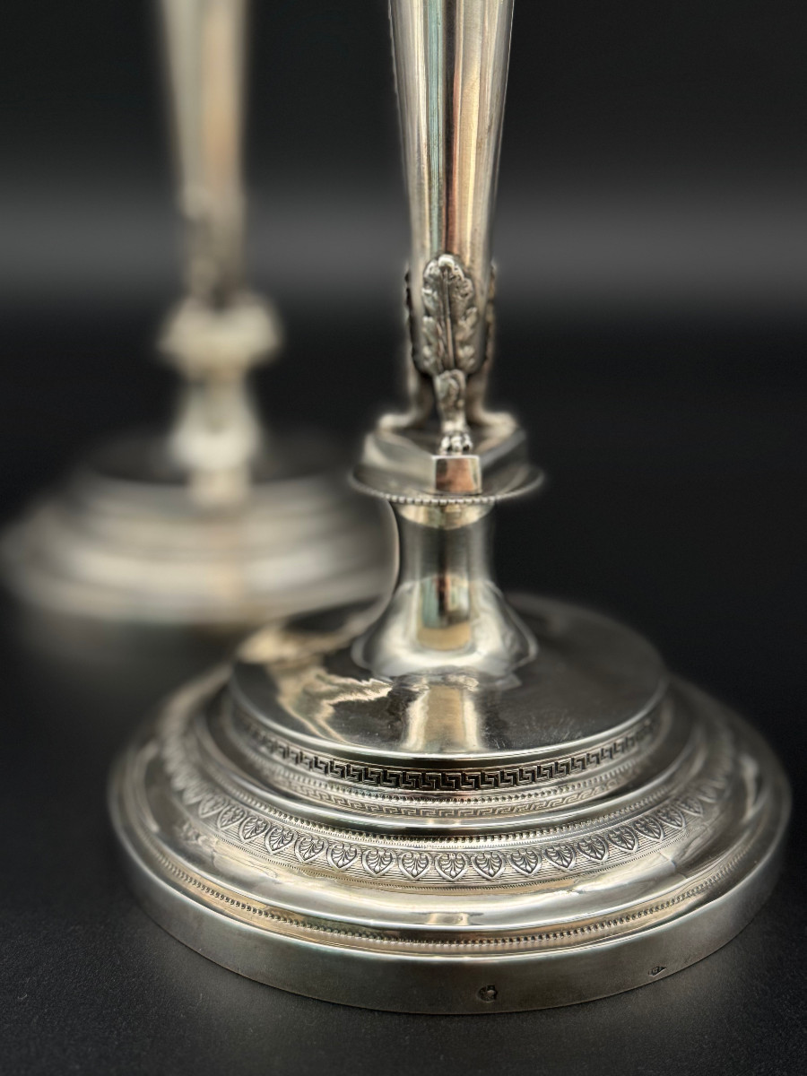 Paire de flambeaux Empire en argent massif, Domenico Masotti (Rome, 1815-1858)-photo-3