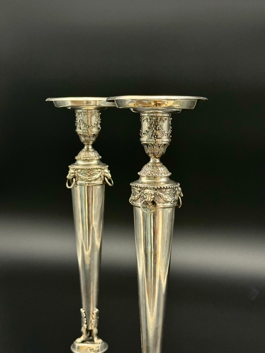 Paire de flambeaux Empire en argent massif, Domenico Masotti (Rome, 1815-1858)-photo-6