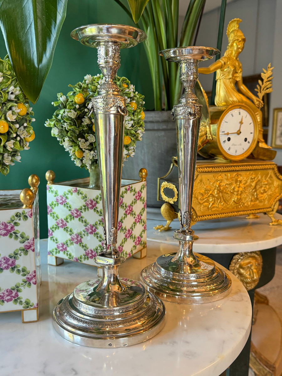 Paire de flambeaux Empire en argent massif, Domenico Masotti (Rome, 1815-1858)-photo-8