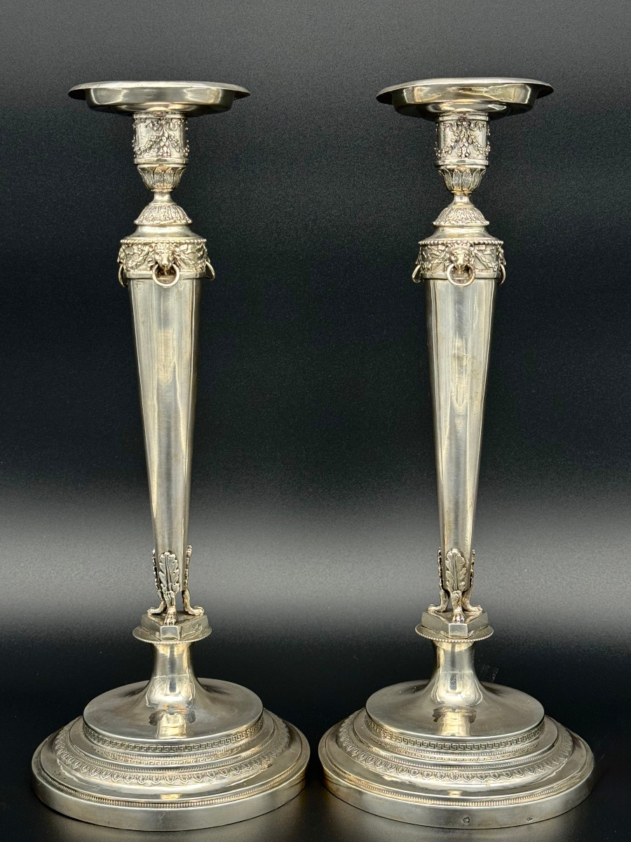 Paire de flambeaux Empire en argent massif, Domenico Masotti (Rome, 1815-1858)