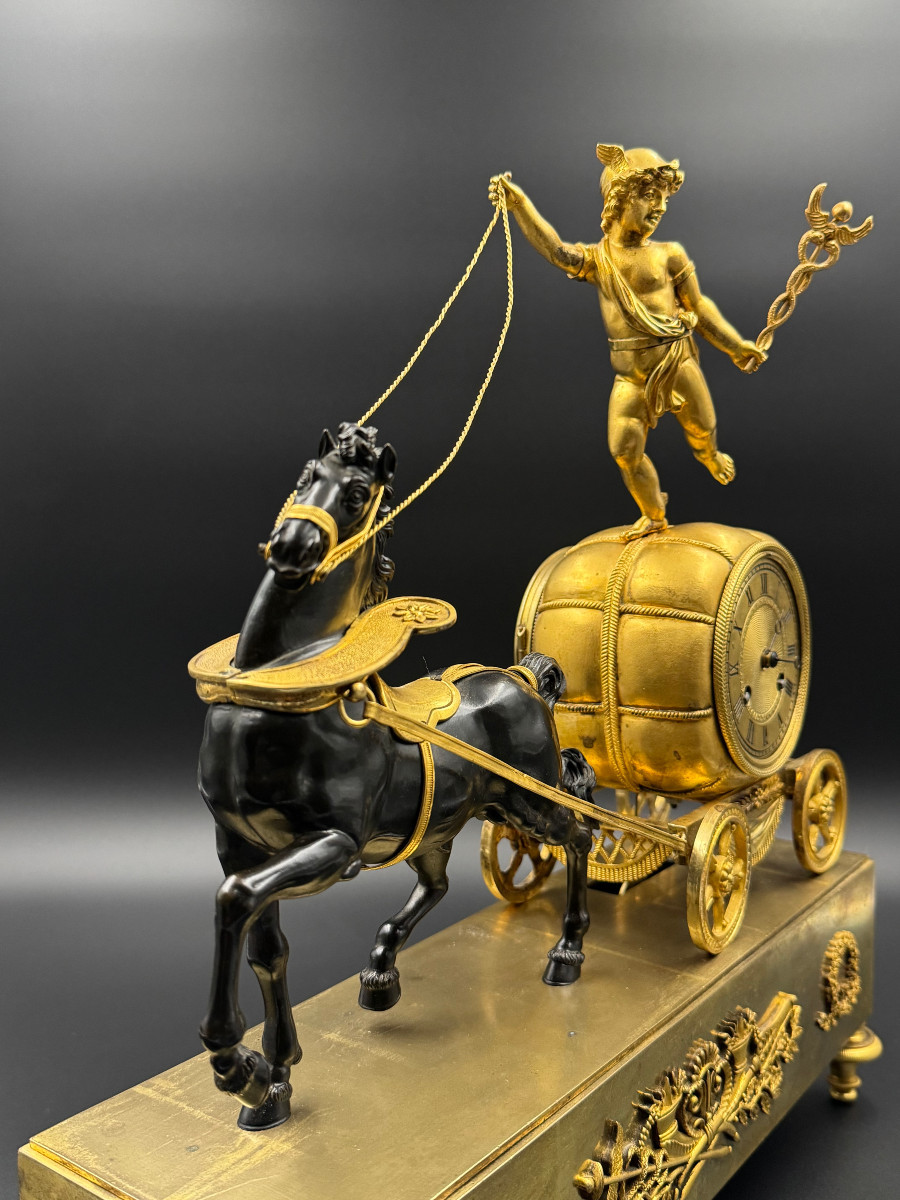 Claude Galle: Rare Mercury Chariot Clock, Empire Period.-photo-3