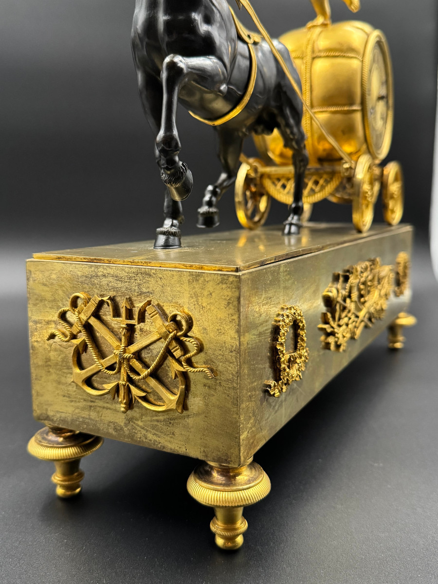 Claude Galle: Rare Mercury Chariot Clock, Empire Period.-photo-2