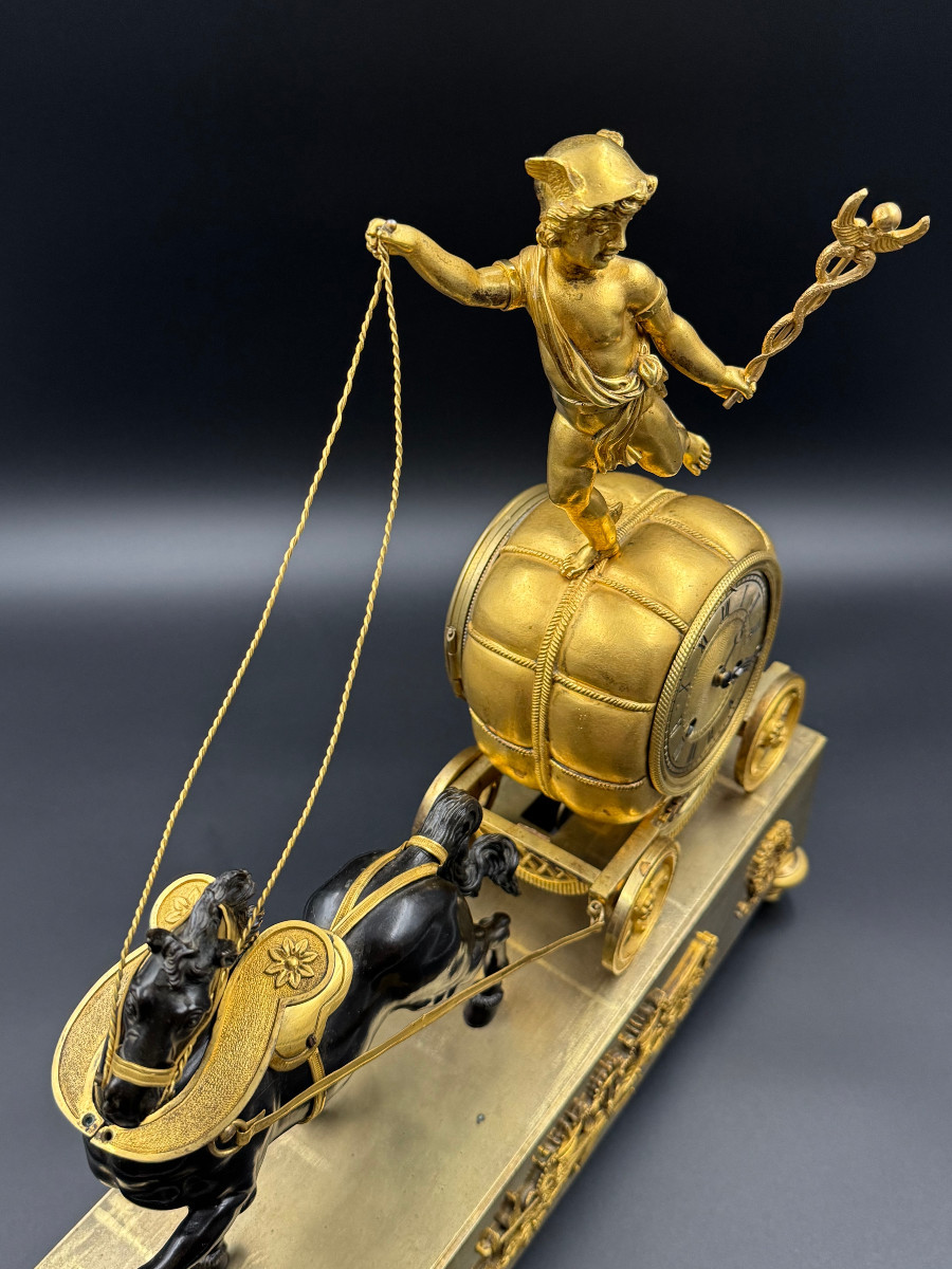 Claude Galle: Rare Mercury Chariot Clock, Empire Period.-photo-3