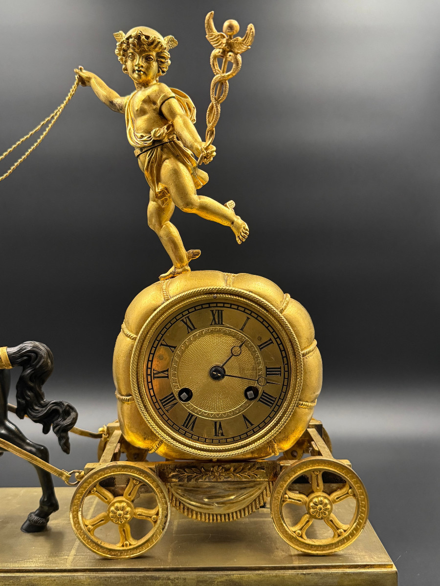 Claude Galle: Rare Mercury Chariot Clock, Empire Period.-photo-4