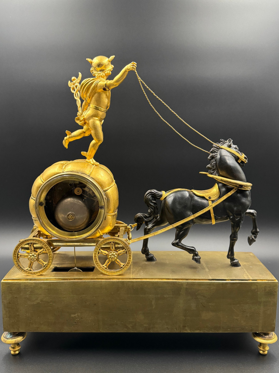Claude Galle: Rare Mercury Chariot Clock, Empire Period.-photo-6