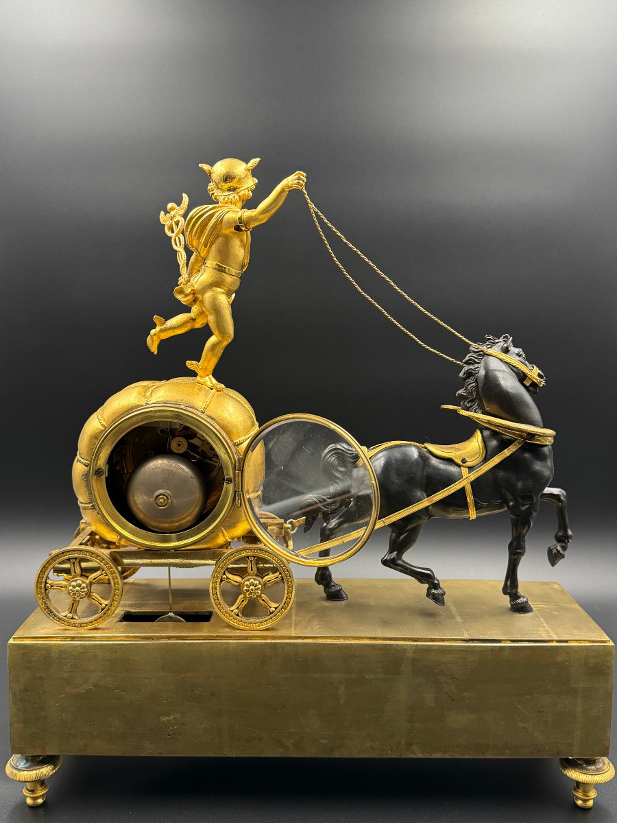 Claude Galle: Rare Mercury Chariot Clock, Empire Period.-photo-7